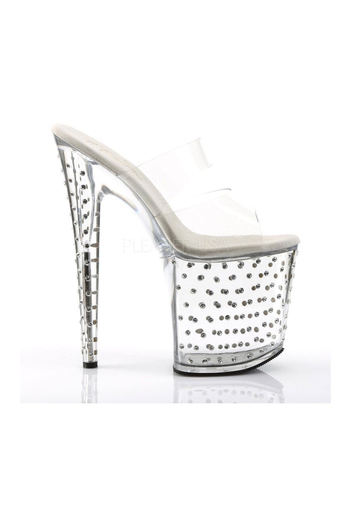 STARDUST-802 Clear Vinyl Platform Slide Sandals with Rhinestones