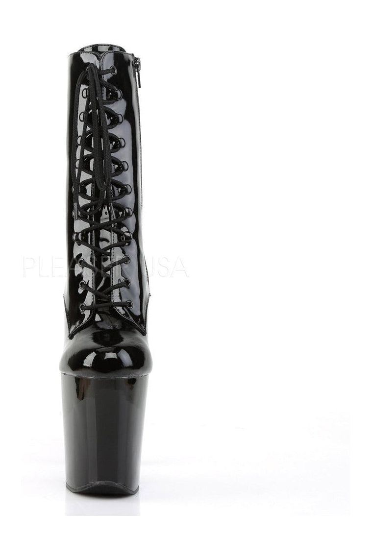 XTREME-1020 Black Patent Leather Ankle Platform Boots with Spike Heel