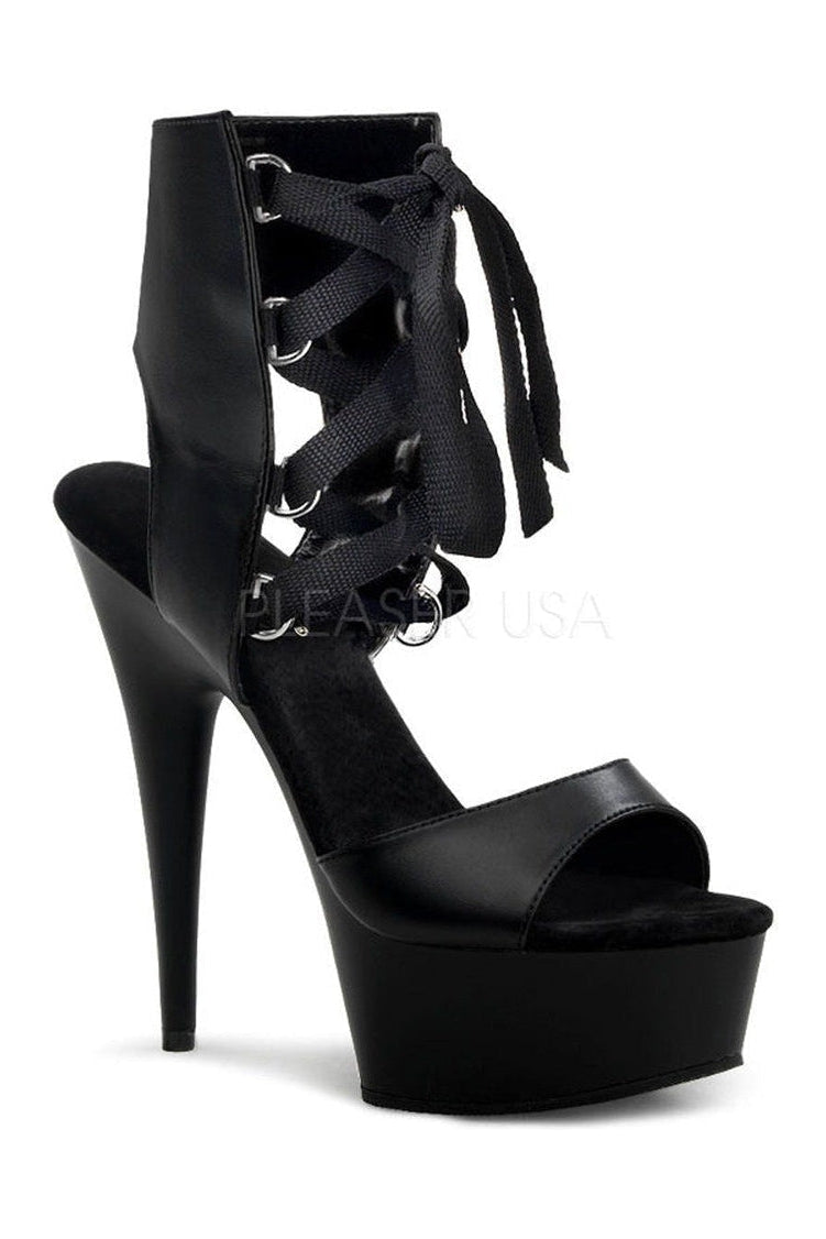 Black Faux Leather DELIGHT-600-14 Platform Sandals with Stiletto Heel