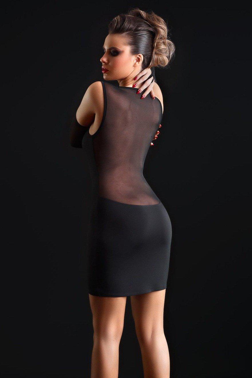 Stylish Ophelia Black Lycra Dress with Mesh and Rhinestones