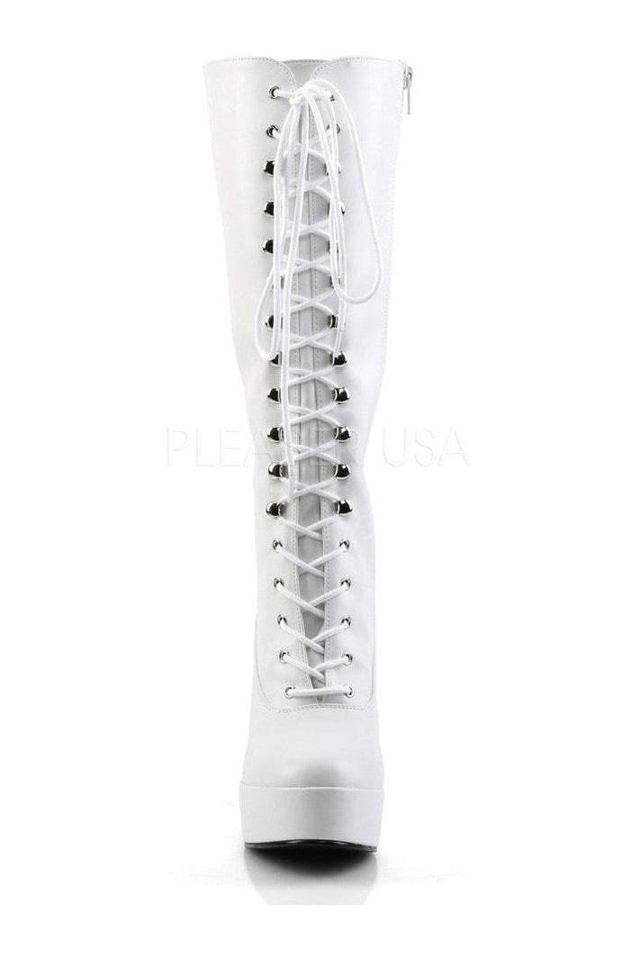 ELECTRA-2020 Women's White Artificial Leather Platform Knee Boots with Stylish Design
