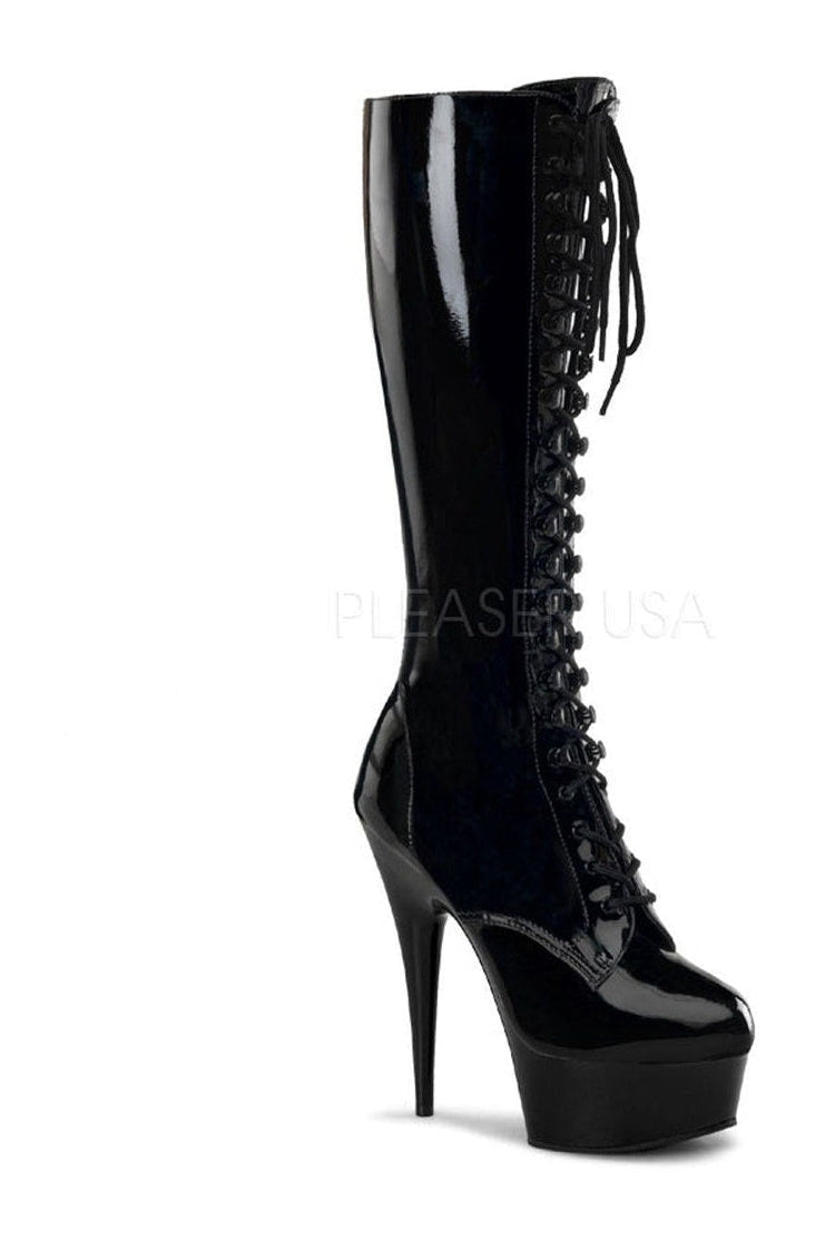 DELIGHT-2023 Black Patent Leather Platform Stretch Knee High Stiletto Heel Boots