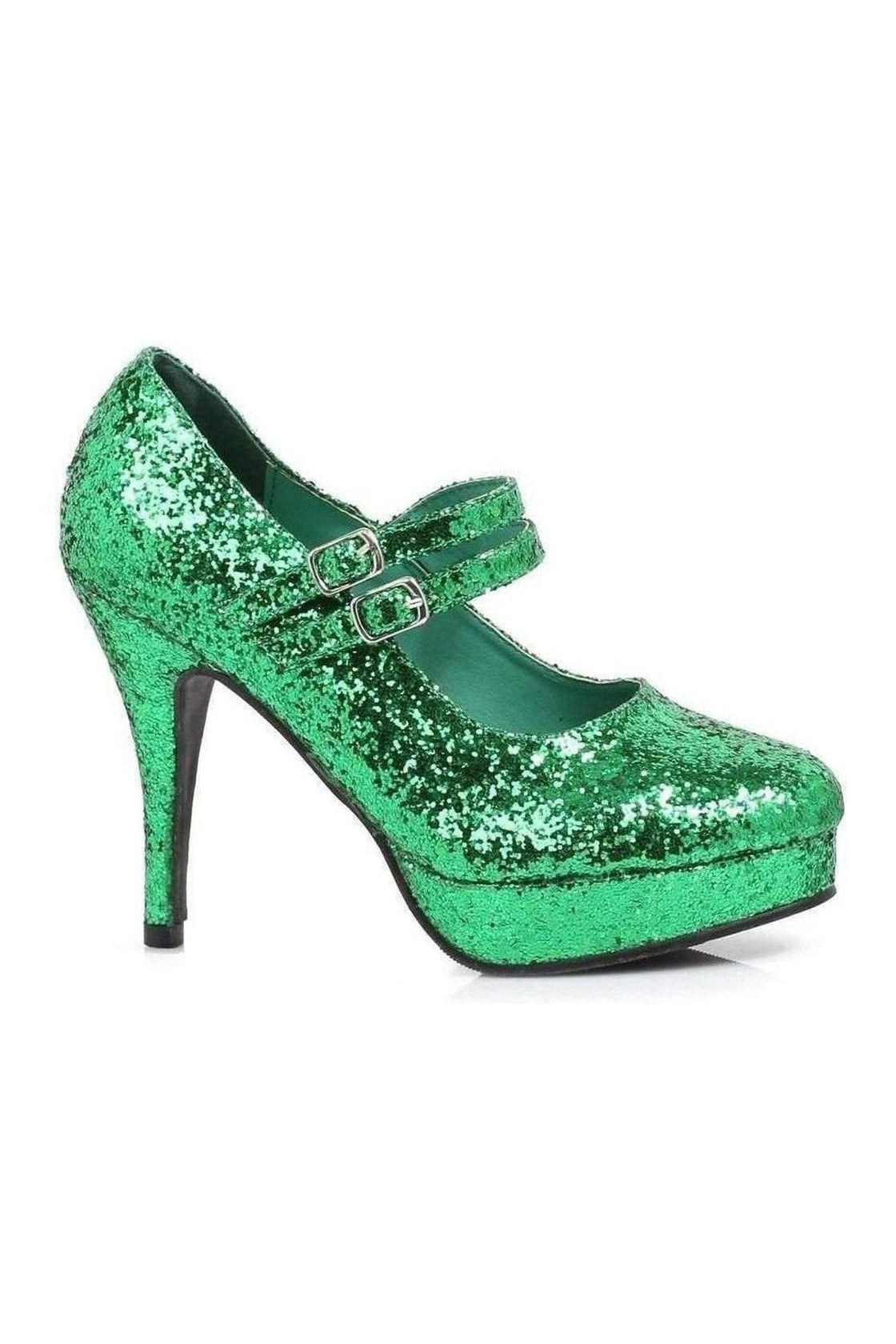 Stylish 421-JANE-G Double Strap Green Glitter Mary Jane Women's Shoes