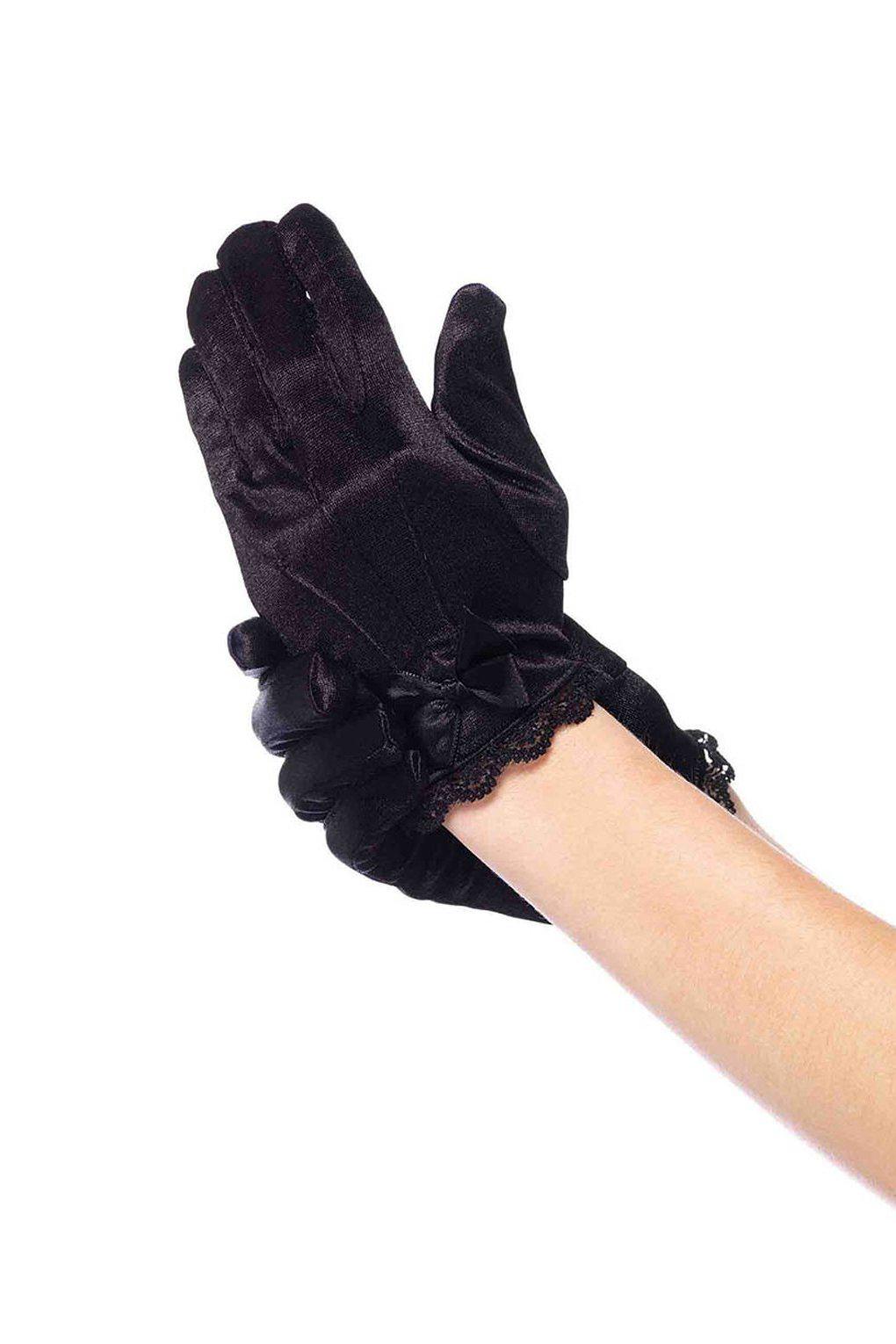 Fashionable Lace Trimmed Satin Gloves with Bow Decoration