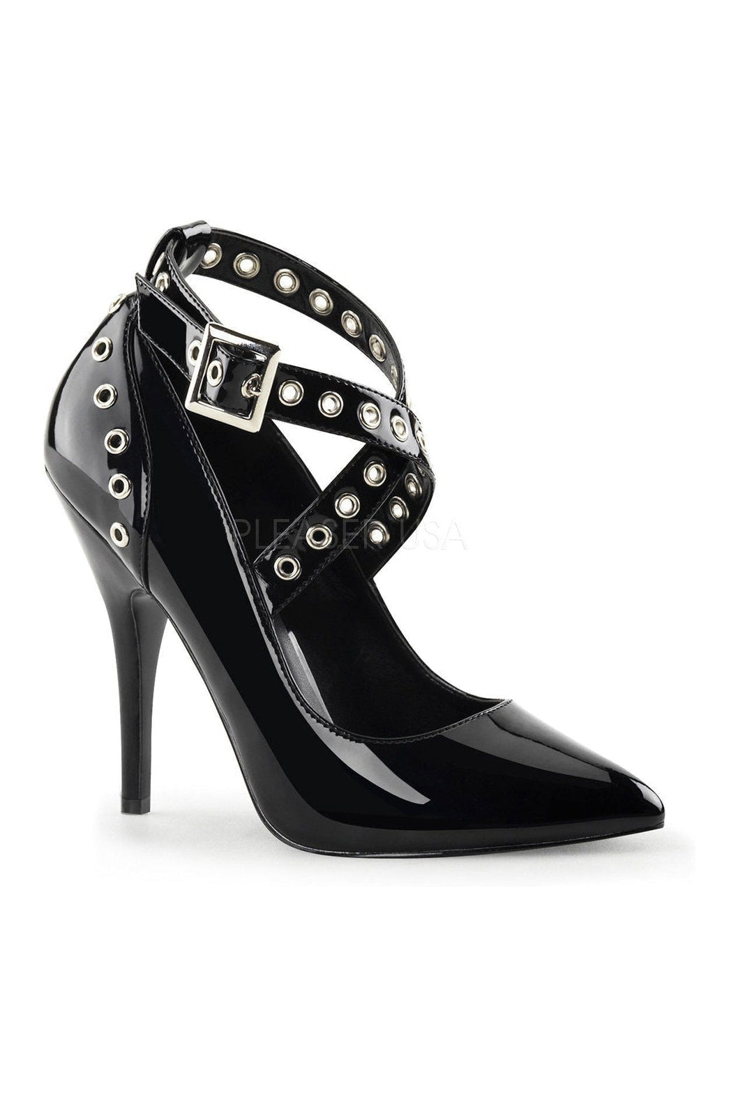 Black Patent SEDUCE-443 Crisscross Pump with 5' Heel