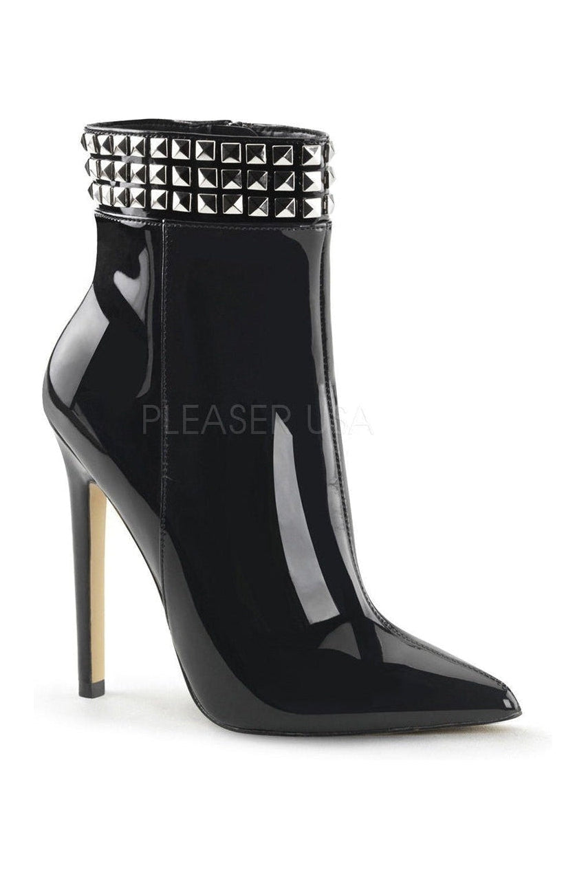 Stylish Black Patent Ankle Boot with Metal Studs - SEXY-1006