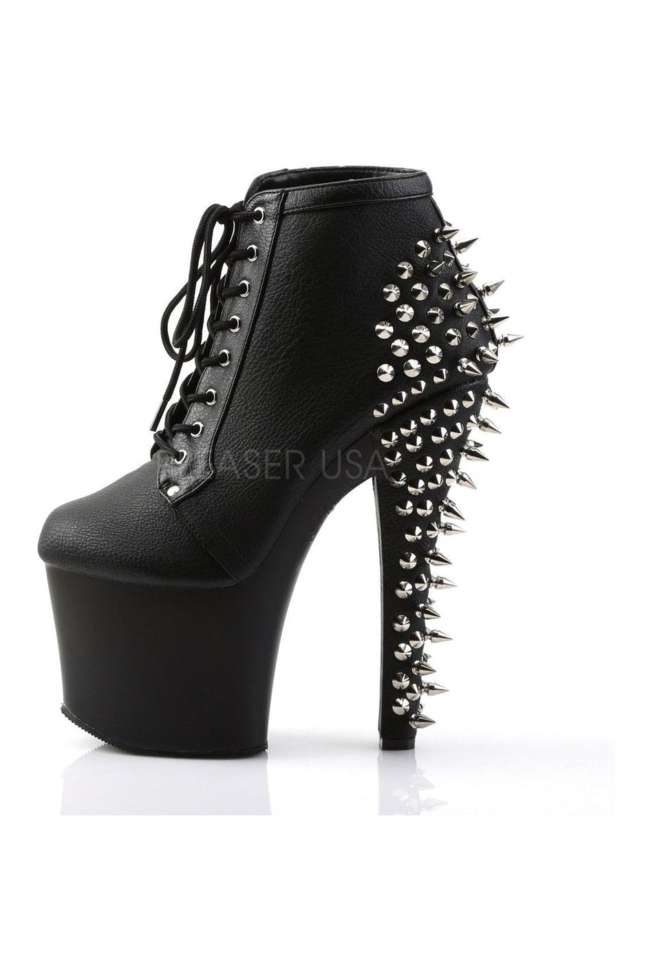 FEARLE700-28 Black Faux Leather Platform Lace-up Ankle Boot