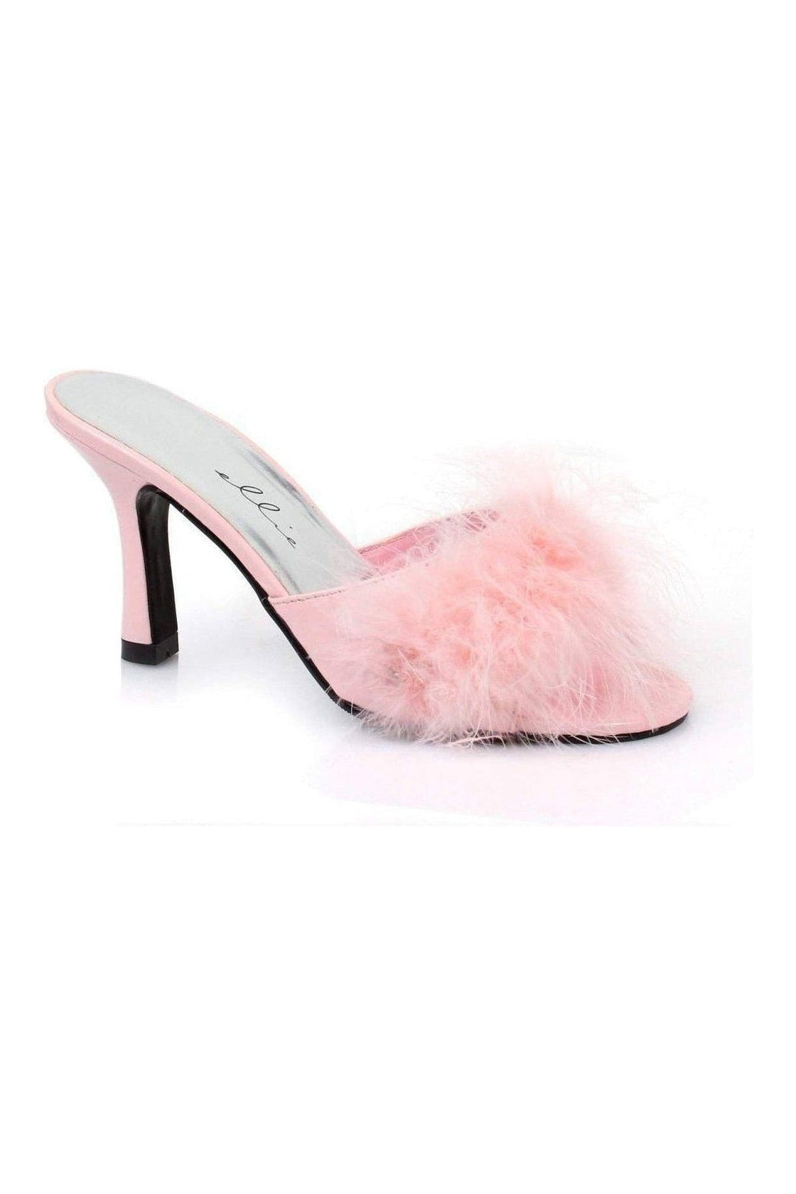 361-SASHA Pink Faux Leather Marabou Slippers for Fashionable Wear
