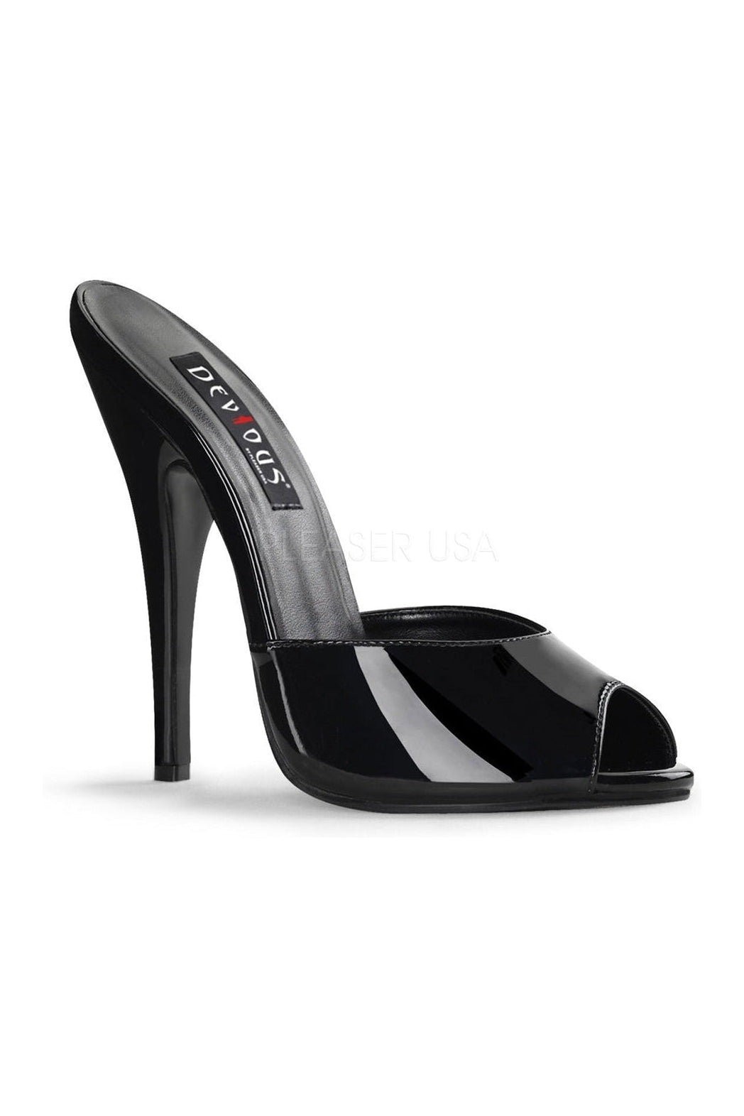 Stylish Black Patent DOMINA - 101 Peep - Toe Mule with 6 - inch Heel
