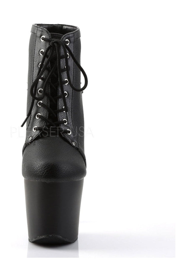 FEARLE700-28 Black Faux Leather Platform Lace-up Ankle Boot