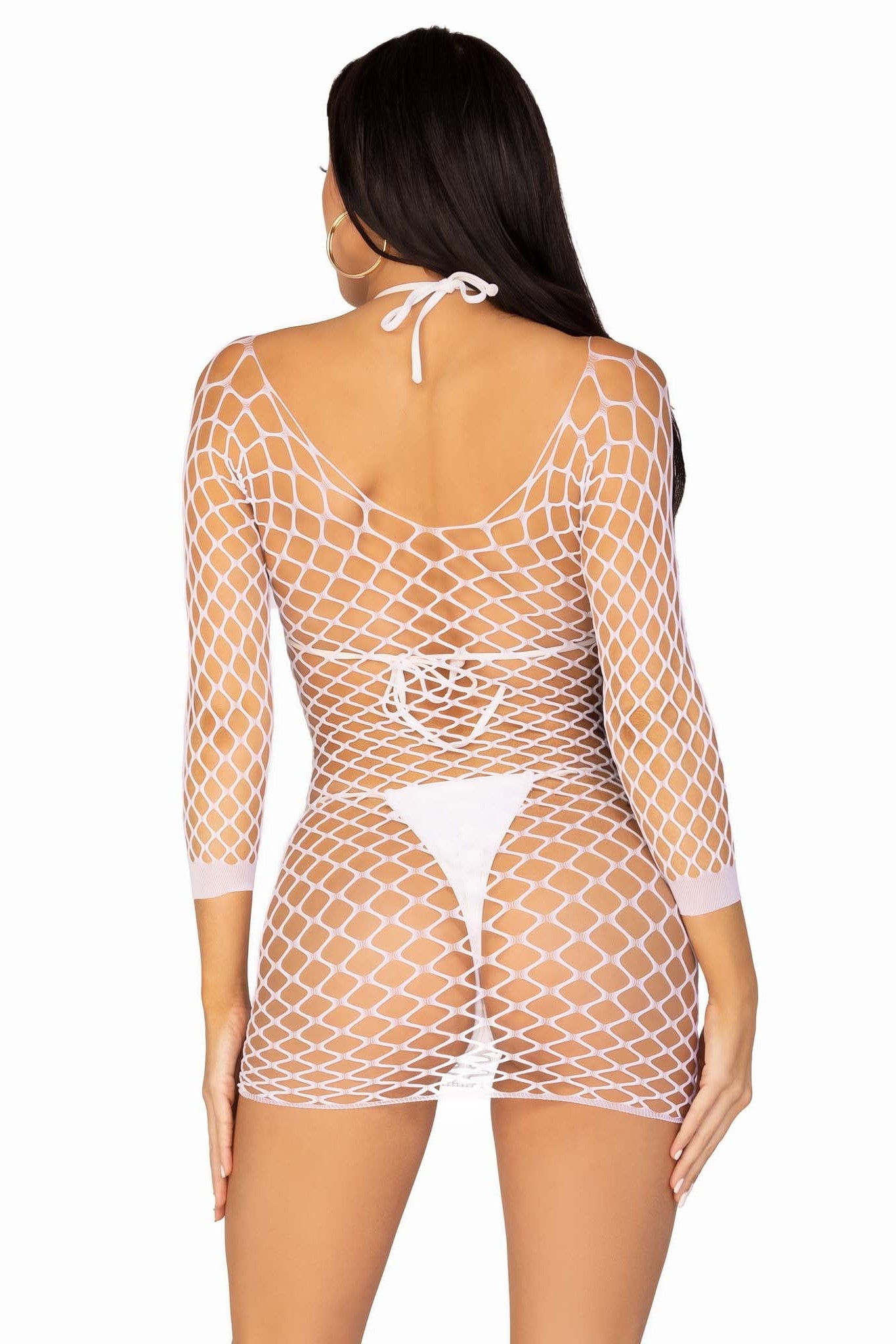 Stylish Fence Net Long-Sleeved Mini Women's Dress for Fashionable Outings