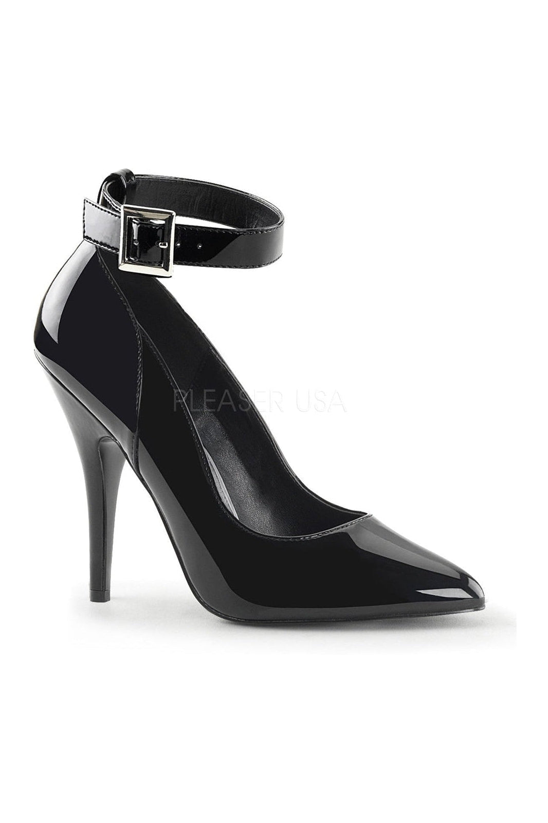 Stylish Black Patent SEDUCE-431 Ankle Strap Pump for Fashionable Wear