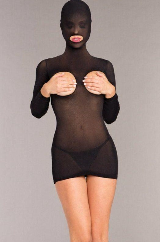 Imported Opaque Cupless Hooded Mini Dress by BeWicked