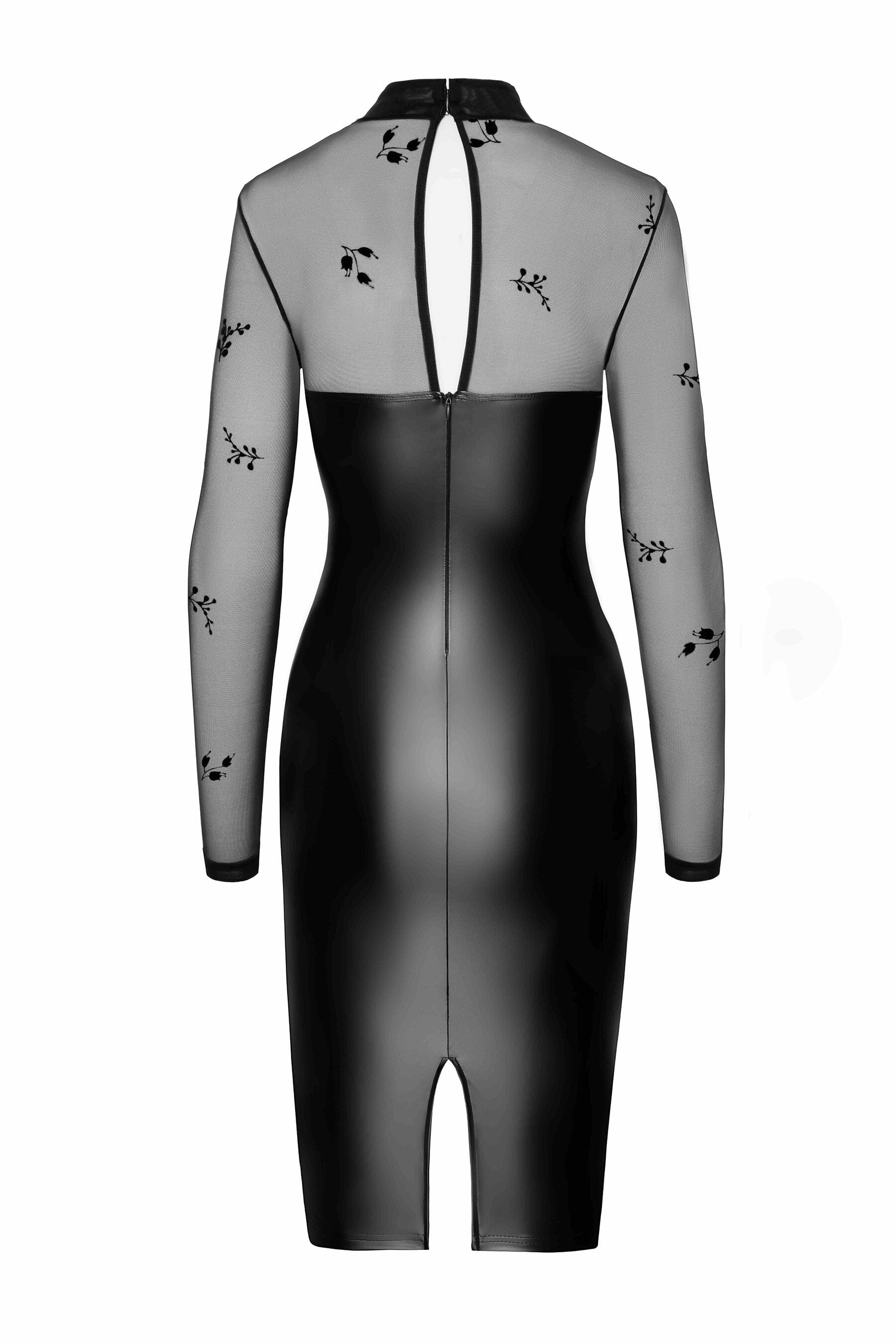 Exquisite Long - Sleeve Sublime Wet - Look and Flocked Mesh Women's Mini Dress