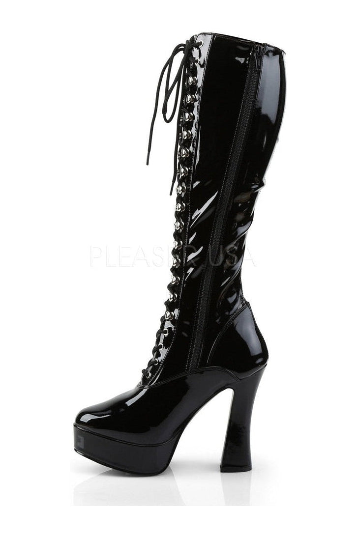2023 ELECTRA Black Patent Platform Knee Boots with Lace Detail
