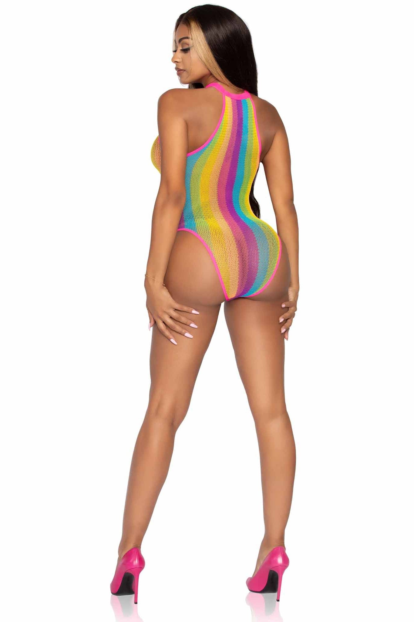 Rainbow-Striped Halter Snap-Crotch Bodysuit for Fashionable Wear