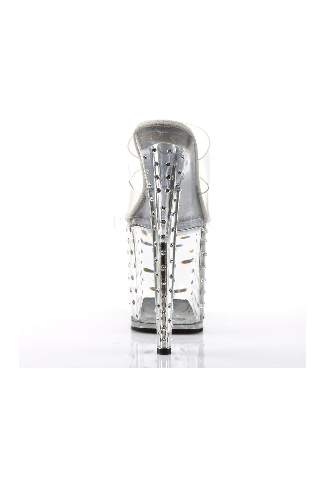 STARDUST-802 Clear Vinyl Platform Slide Sandals with Rhinestones