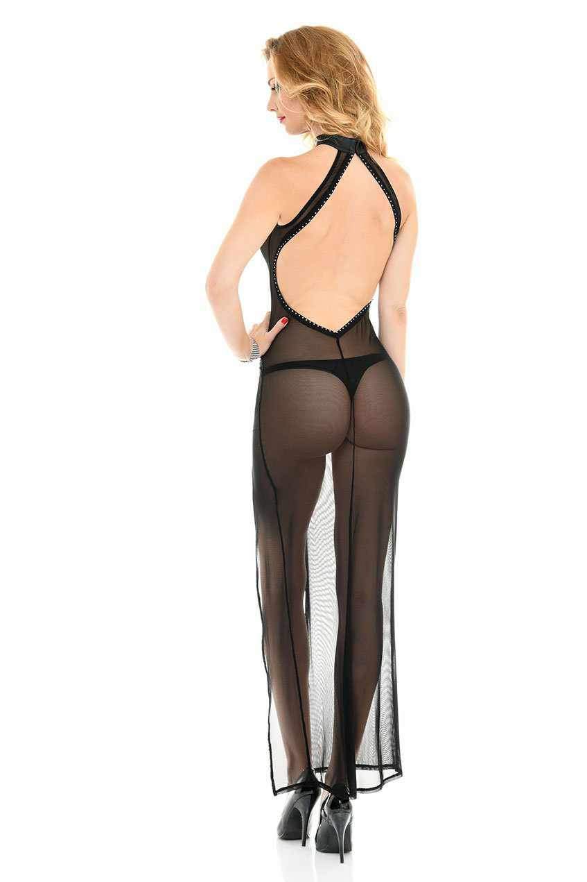 Poussycat Stylish Edgy Long Evening Dress in Black Mesh Fabric
