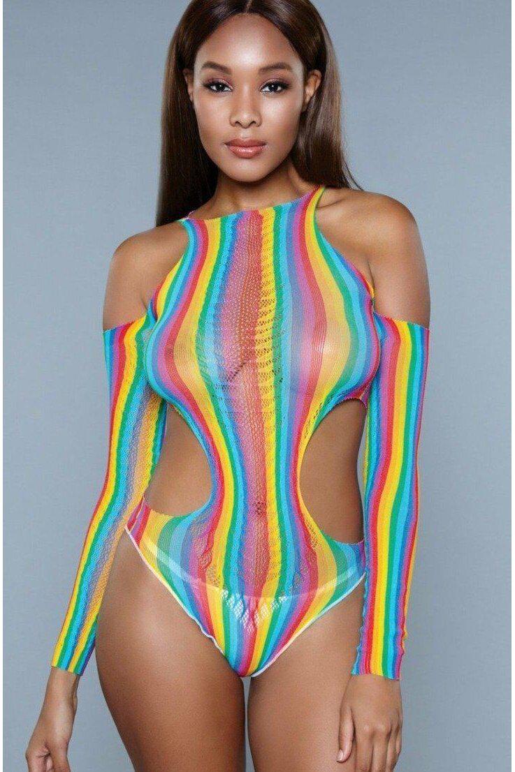 BeWicked Rainbow Cold Shoulder One-piece Bodysuit for Fashionable Wear