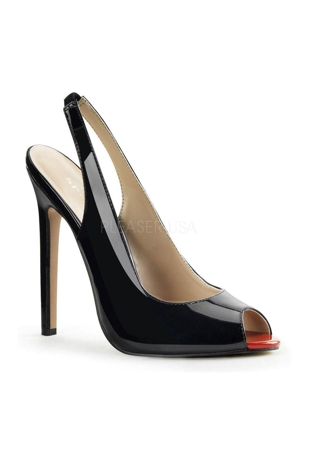 Stylish Black Patent Sexy-08 Sling Back Peep Toe Pumps
