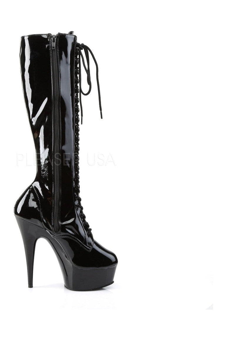 DELIGHT-2023 Black Patent Leather Platform Stretch Knee High Stiletto Heel Boots