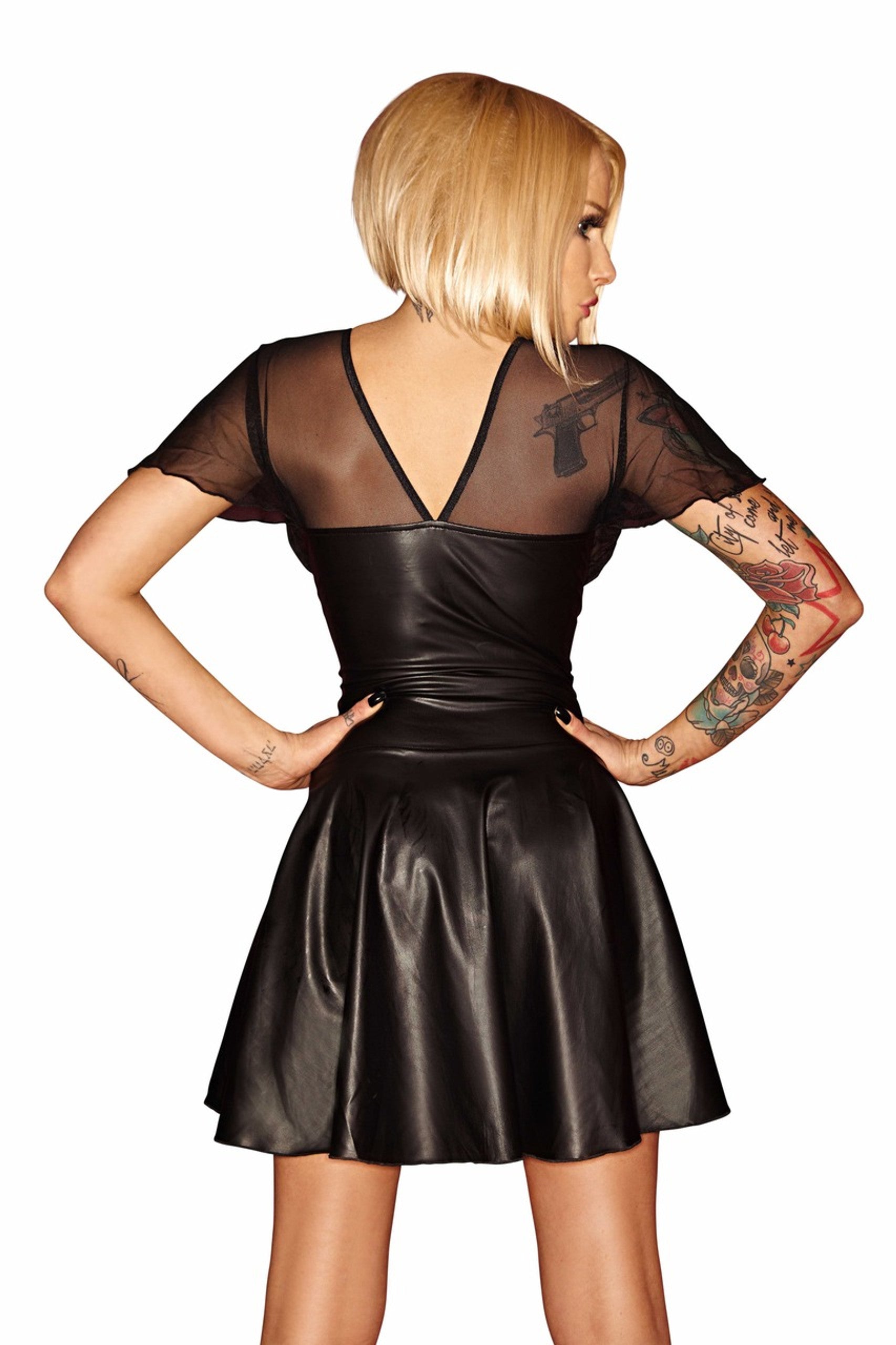 Stylish Short Flowing Vinyl Mini Dress for a Night Out