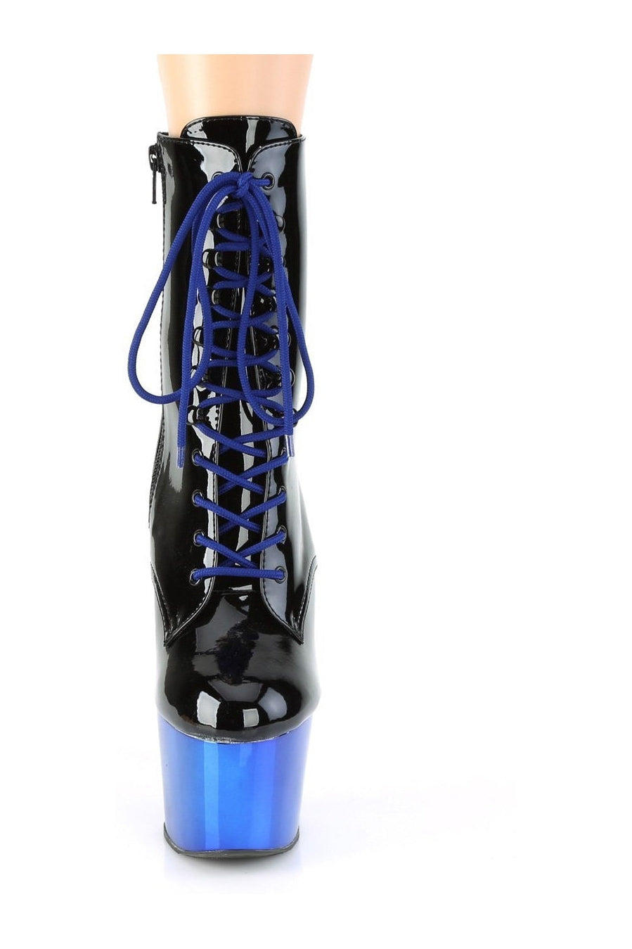 Pleaser's Black Patent ADORE - 1020 Exotic Lace - Up Ankle Boots