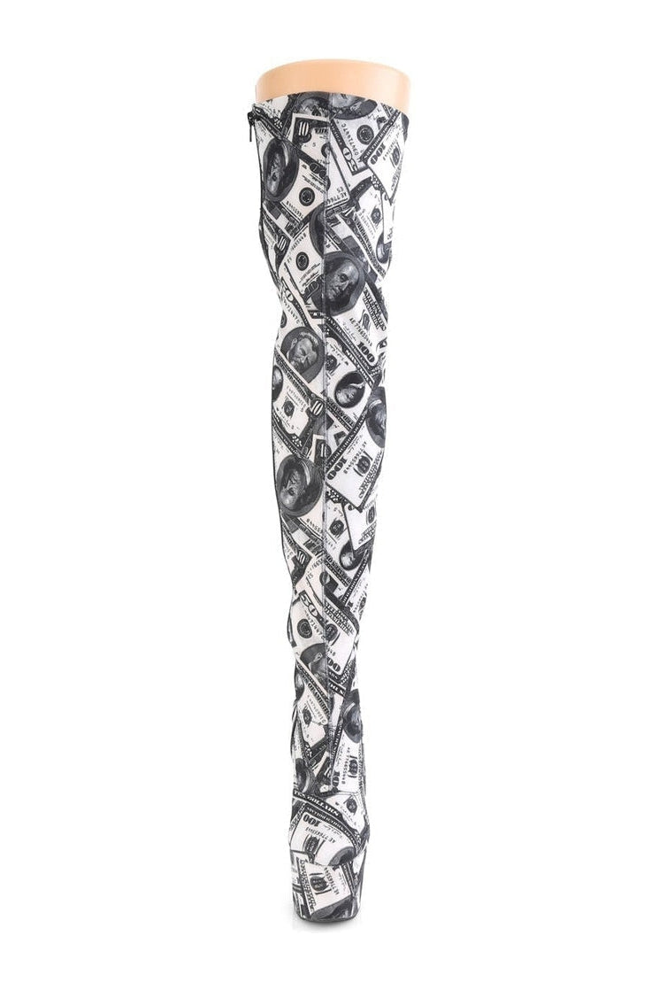 Pleaser Brand White Fabric Exotic Stretch Thigh High Fashion Boot - ADORE - 3000DP