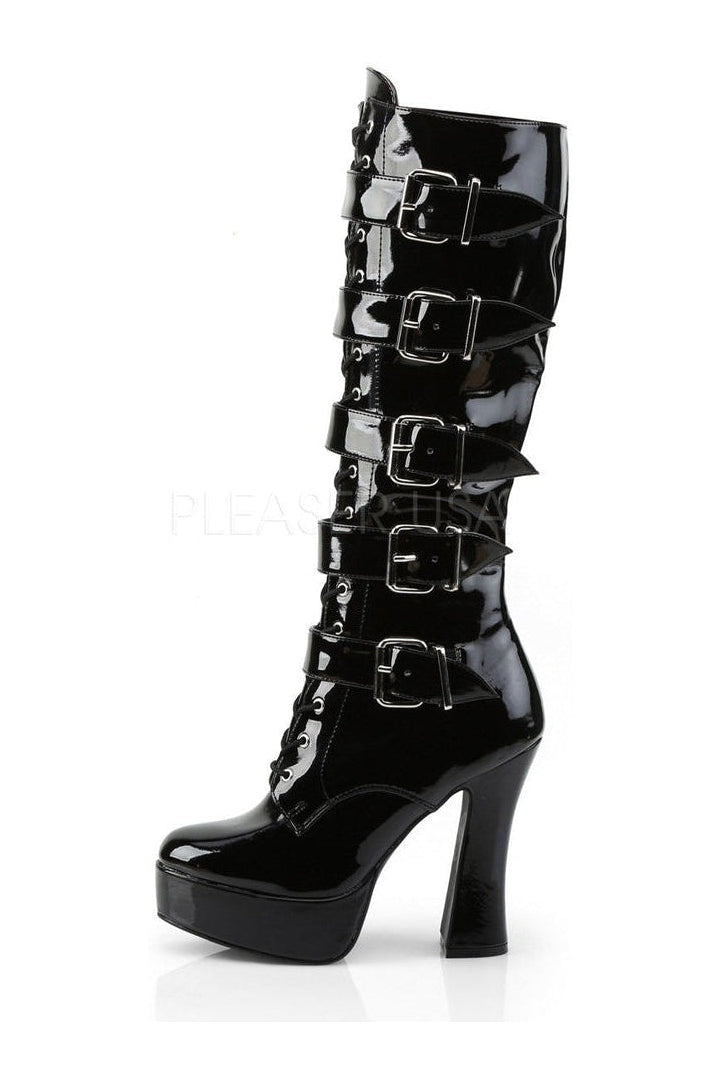 Stylish ELECTRA-2042 Black Patent Platform Knee Boots