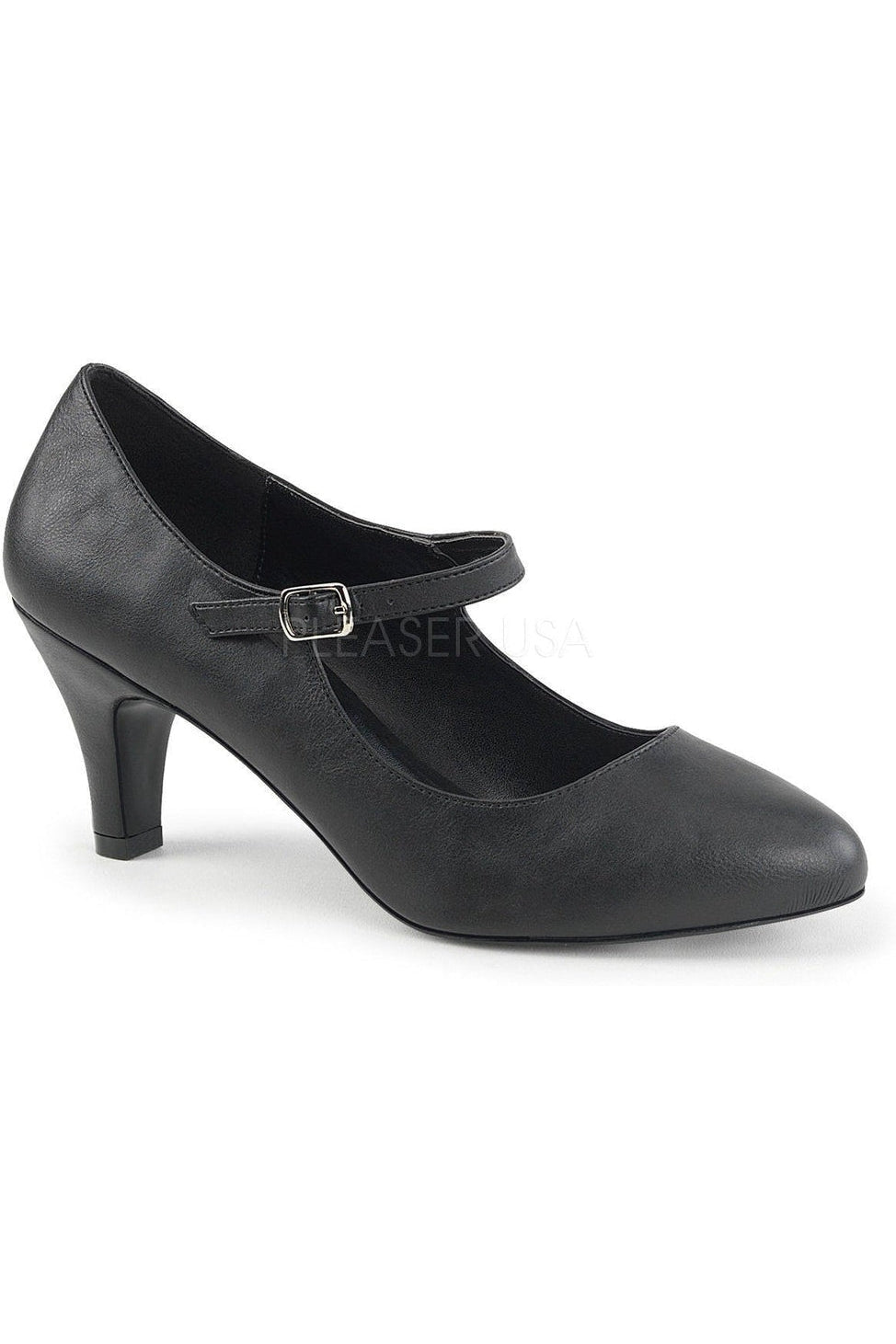 Stylish DIVINE-440 Black Faux Leather Block Heel Mary Jane Pumps