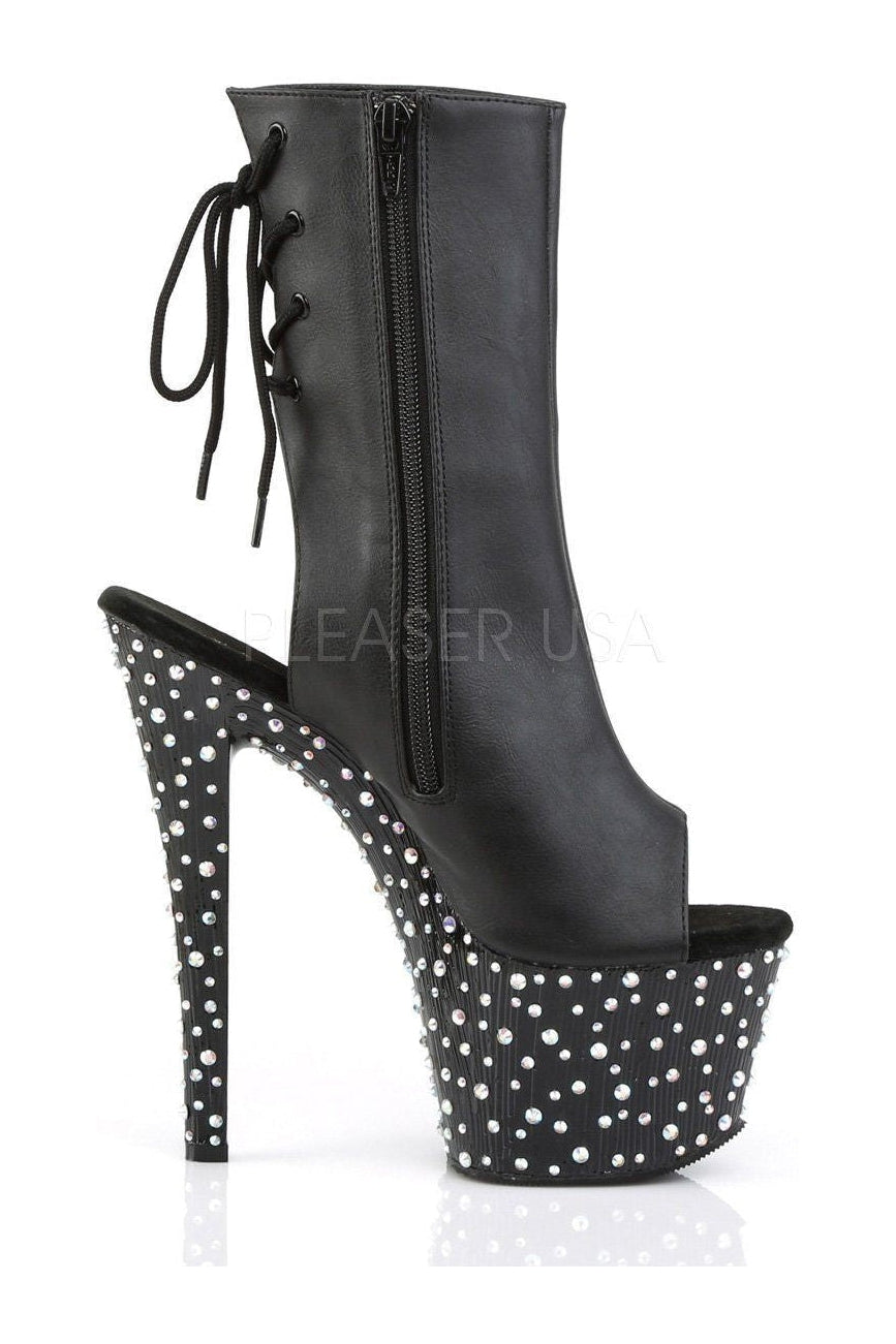 STARDANCE-1018-7 Women's Black Faux Leather Open Toe and Heel Lace-Up Platform Ankle Boots
