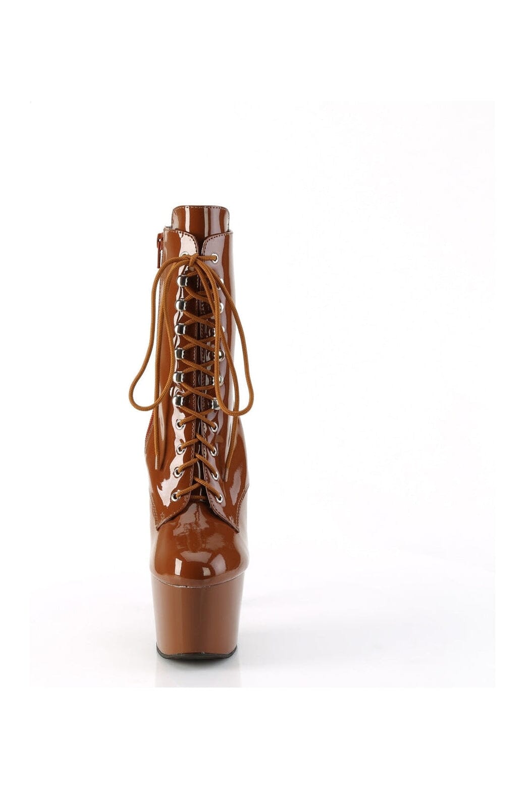 Pleaser ADORE-1020 Stylish Brown Patent Lace-Front Ankle Boot with Side Zipper