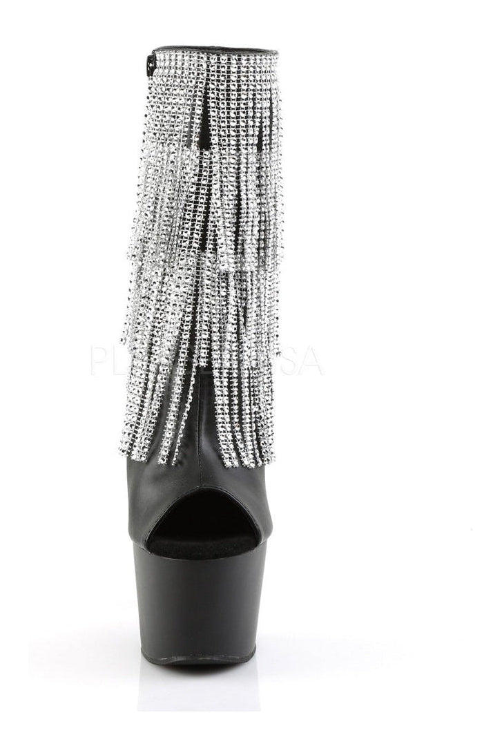 ADORE-1024RSF Black Faux Leather Women's Platform Ankle Boot with Fringe Design