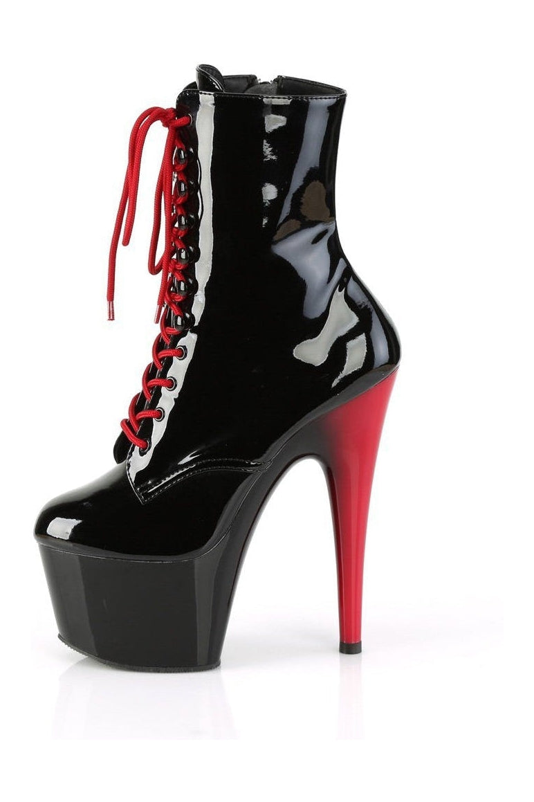 Black Patent Two-Tone Lace-Up Side-Zipper Ankle Boot ADORE-1020