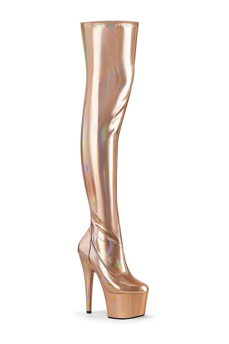 Exquisite Rose Gold Patent ADORE-3000HWR Stretch Thigh Exotic Boots
