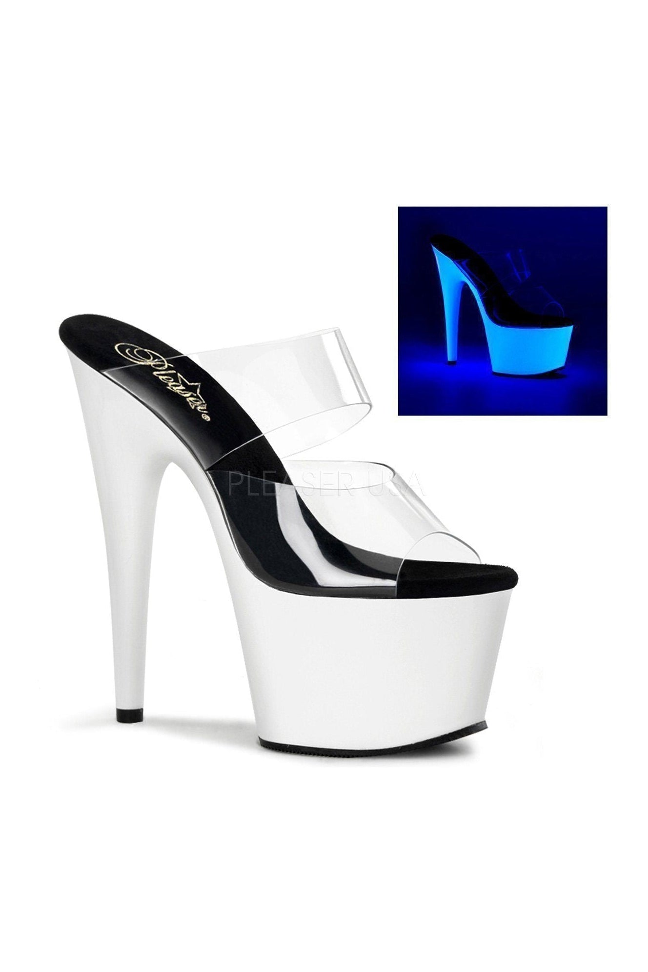 ADORE Brand 702UV Clear Vinyl Platform Slide Sandals with Neon UV Reactive Design