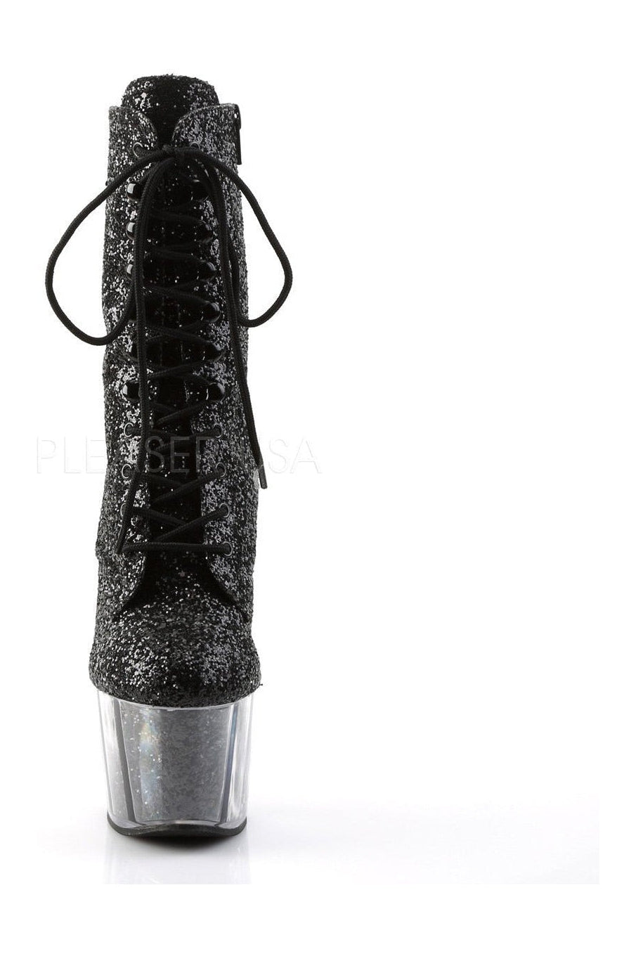 ADORE 1020G Black Glitter Platform Ankle Boot with Stiletto Heel