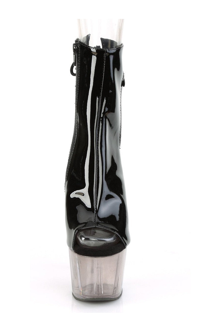 Pleaser Brand ADORE-1018T Exotic Style Black Patent Leather Open Toe Ankle Boots