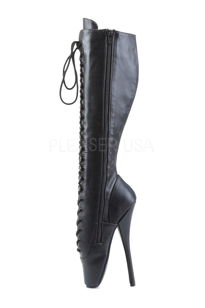 2020 BALLET Collection Black Genuine Leather Ballet Knee High Boots for Fashion Enthusiasts