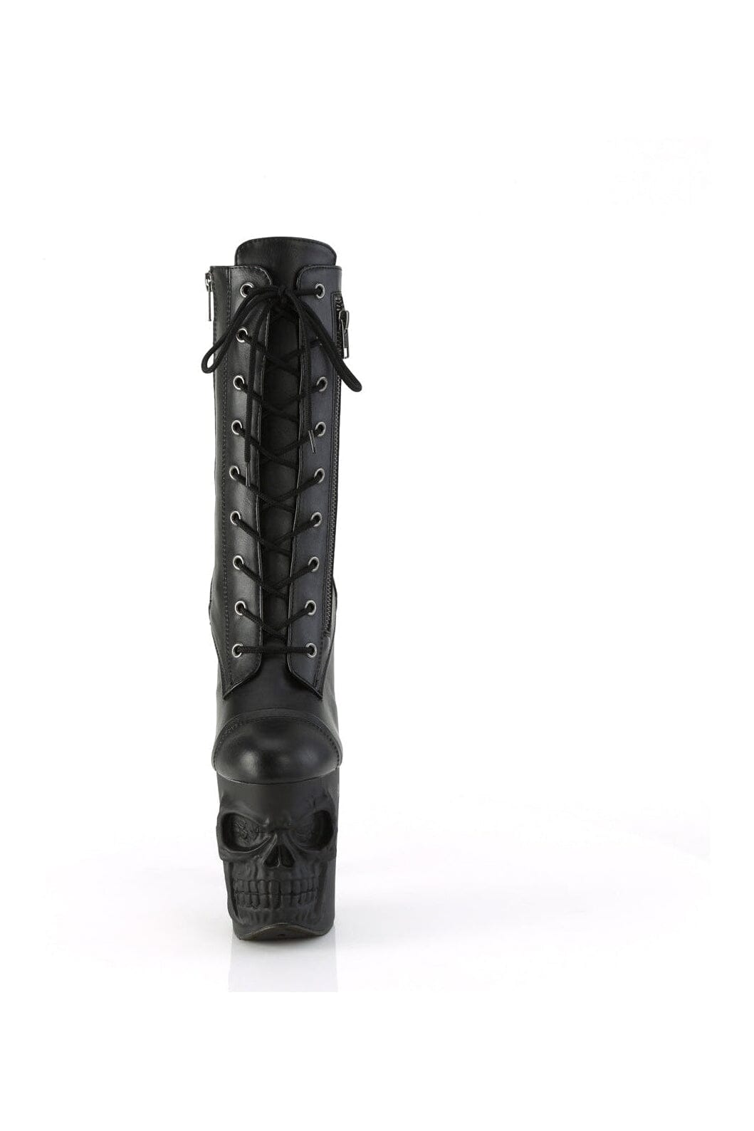 Pleaser RAPTURE-1047 Black Faux Leather Mid Calf Knee Boot with Unique Design