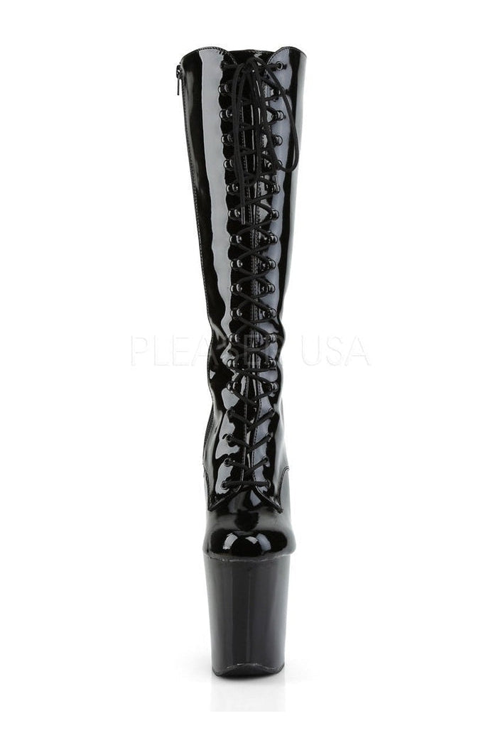 XTREME-2020 Black Patent Leather Calf Platform Boots for Fashion-Forward Wear