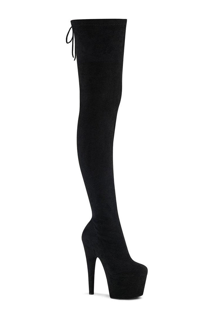 ADORE-3008 Black Faux Suede Thigh High Stretch Pull-On Boots for Fashionable Wear
