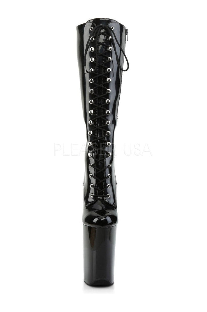 INFINITY-2020 Black Patent Leather Platform Ankle Boot for Stylish Look