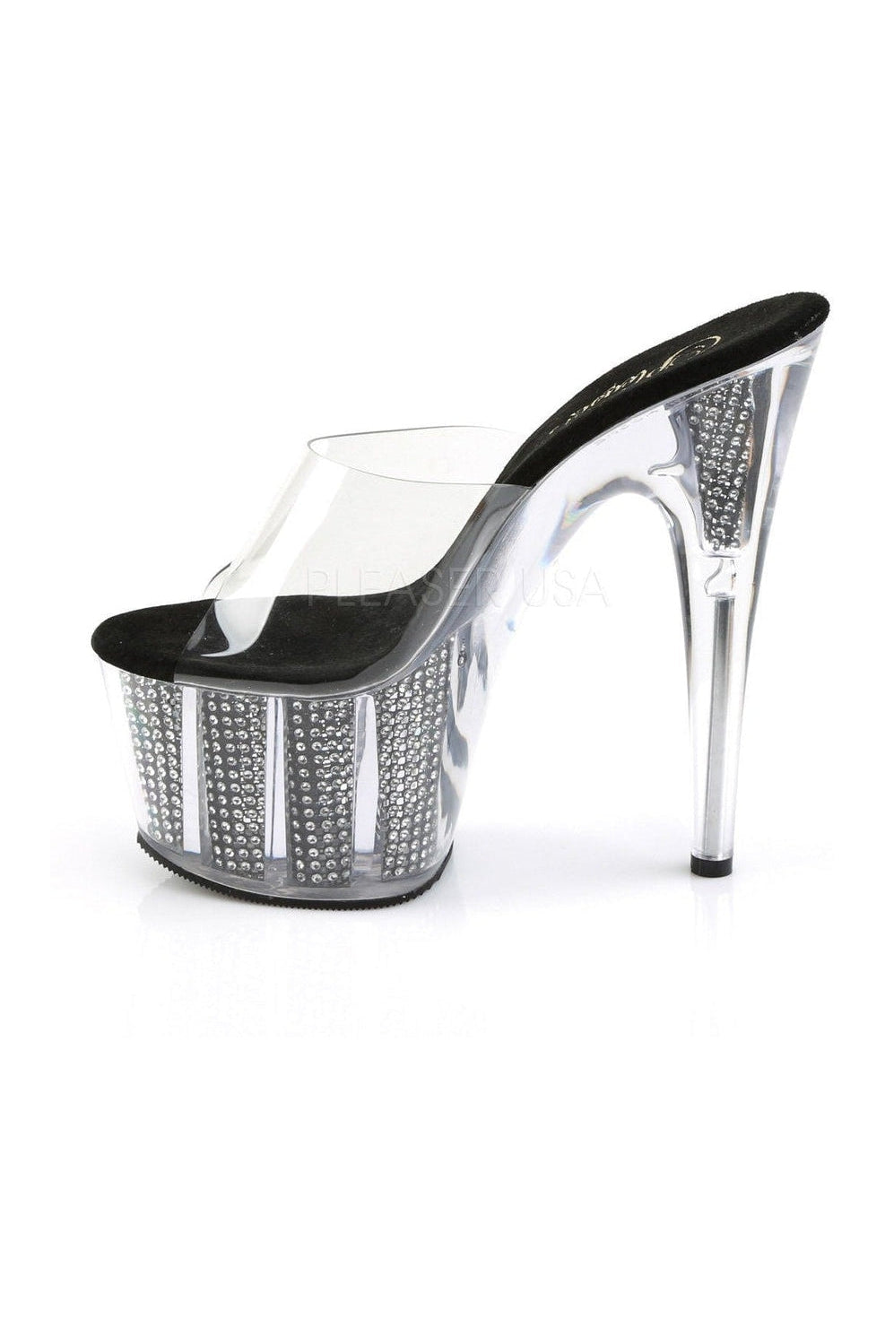 ADORE-701SRS Women's Black Vinyl Platform Slide Sandals with Stiletto Heel