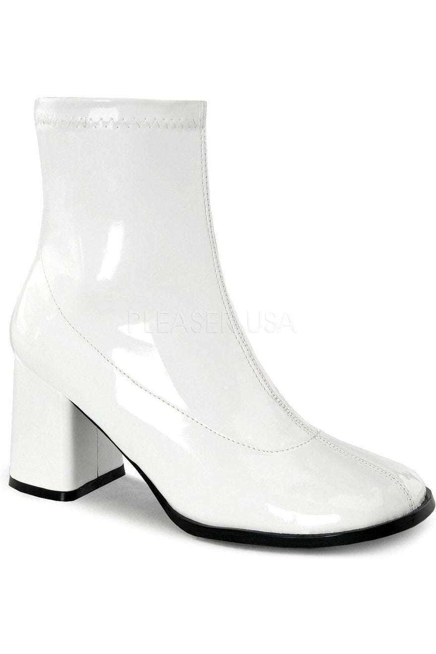 Stylish White Patent GOGO-150 Costume GoGo Ankle Boots for Fashion Enthusiasts