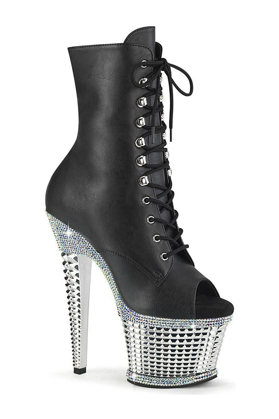Pleaser Brand SPECTATOR-1021RS Stylish Black Faux Leather Ankle Boot for Fashion Lovers