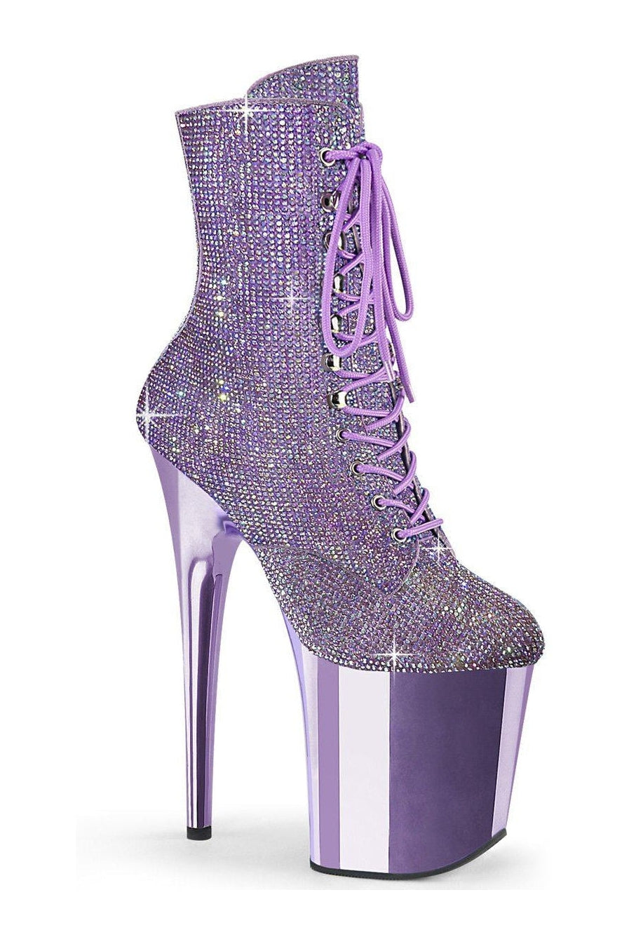 Pleaser Purple Faux Suede Flamingo-1020CHRS Lace-Up Rhinestone Embellished Side Zipper Ankle Boots