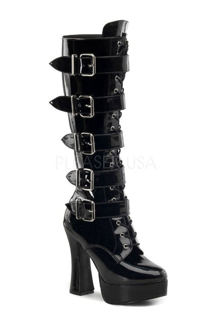 Stylish ELECTRA-2042 Black Patent Platform Knee Boots