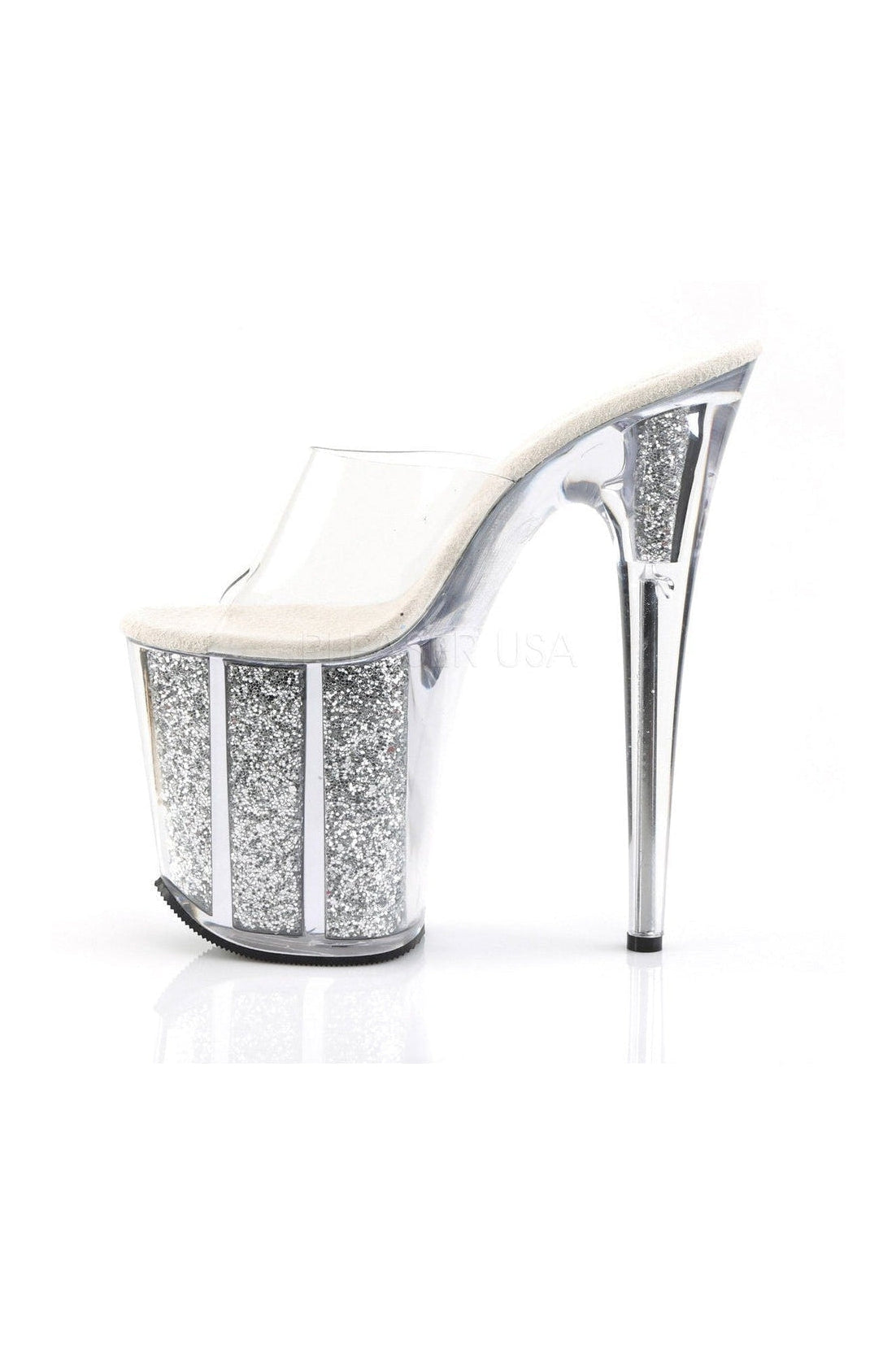 FLAMINGO-801G Clear Vinyl Platform Slide with Glitter-Filled Design