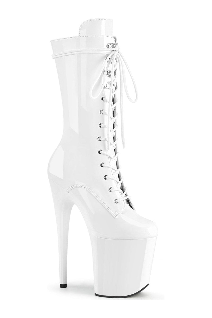 Exotic White Patent Leather Flamingo-1050 Lace-Up Glitter Ankle Boots